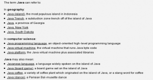 Les différents contextes identifiés pour Java